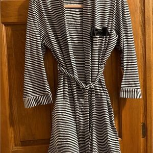 Kate Spade Black and White Striped medium robe with belt